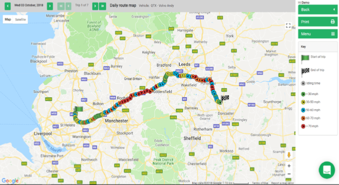 Quartix Tracking Route Map Display