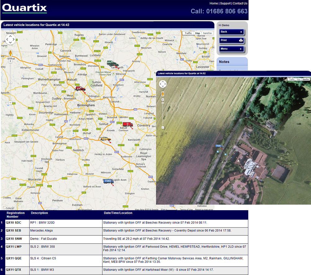 Quartix Vehicle Tracking Map Display